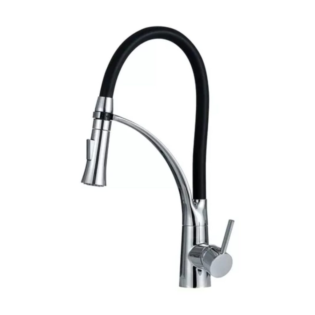 Torneira Monocomando Cozinha Gourmet Flexivel Preto Cromado