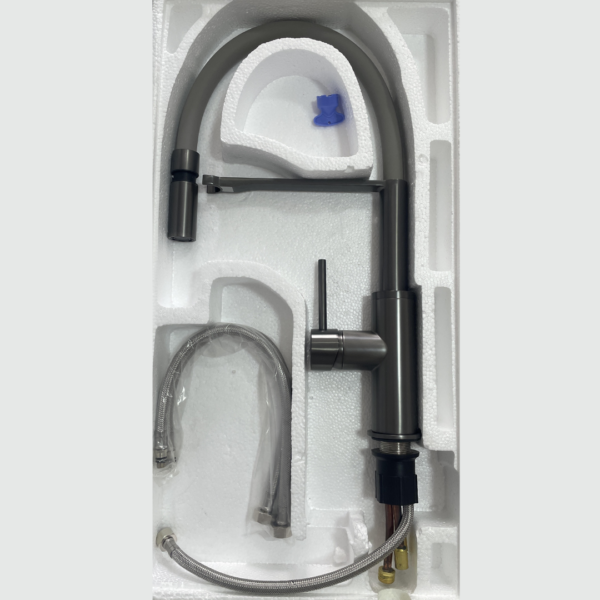 Torneira Misturador Monocomando para Cozinha Jiwi Flexível Cinza Matte