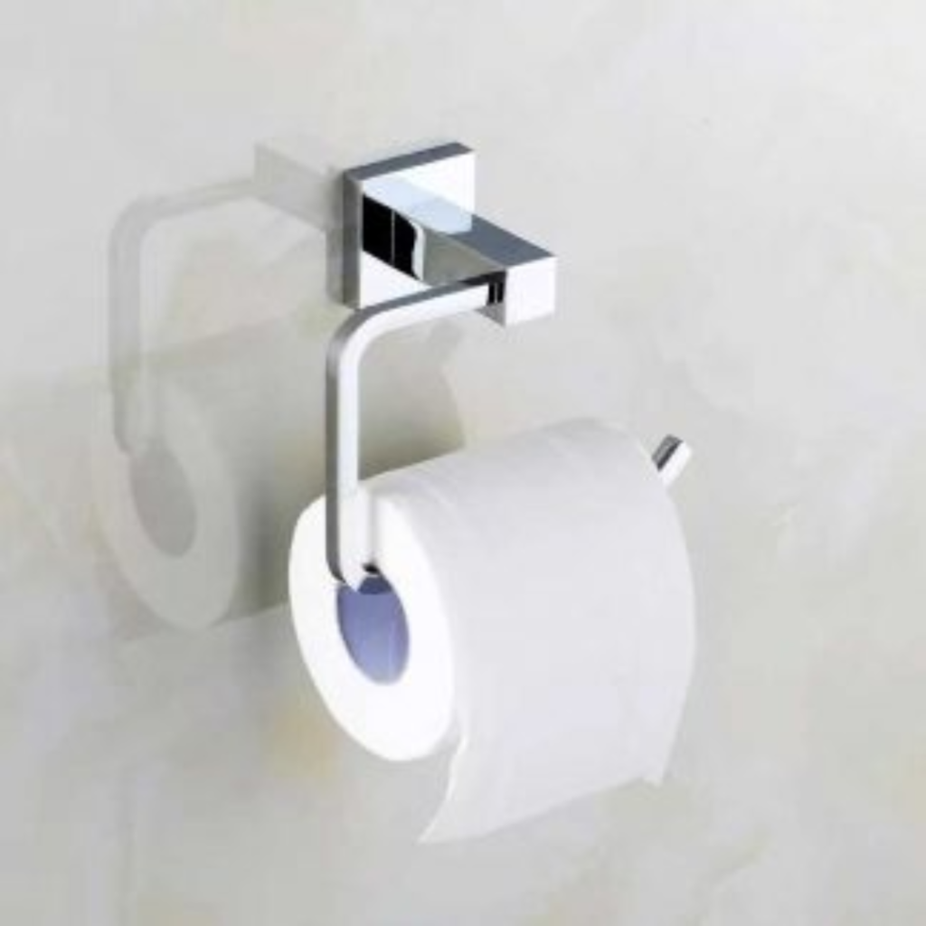 Porta Papel Higiênico Quadrado em Metal Cromado