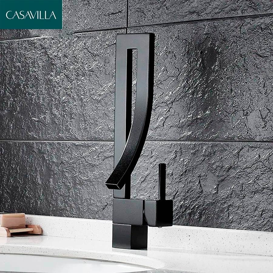 Torneira Monocomando para Banheiro Preto Fosco Black Matte Quadrada Casavilla