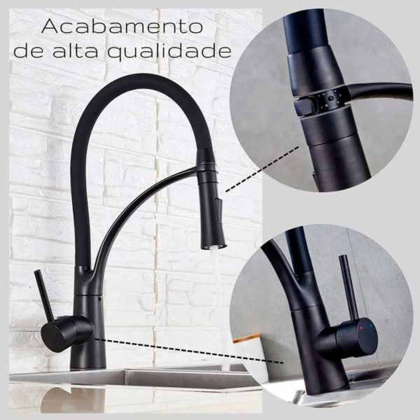 Torneira Monocomando Cozinha Gourmet Flexivel Preto Fosco Black Matte