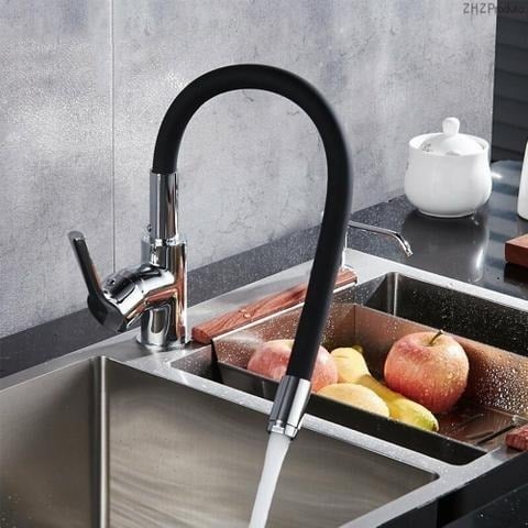 Torneira Monocomando para Cozinha com Tubo Flexível Preto
