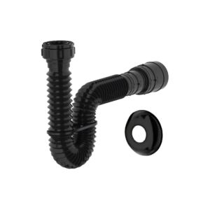 SIFÃO TUBO EXTENSÍVEL 0.74 M PRETO BRILHANTE C/ SUPORTE E CANOPLA