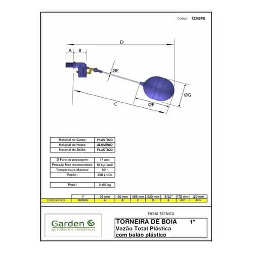 Torneira de Bóia Vazão Total Plástica 1" Garden