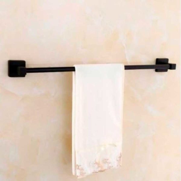 Porta Toalha Banho Quadrado 60 cm Metal Preto Fosco Black Matte