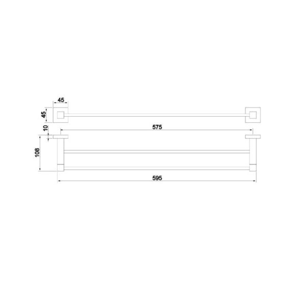 Porta Toalha Banho Quadrado 60 cm Metal Preto Fosco Black Matte