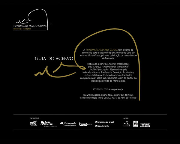 Convite do coquetel de lançamento do Guia do Acervo Mario Covas