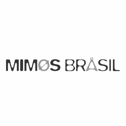 Nome da companhia Mimos Brasil composta pela fonte Blur e a interferência dos ícones da marca