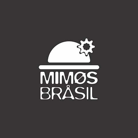 Logomarca Mimos Brasil em diapositivo - branco sobre preto