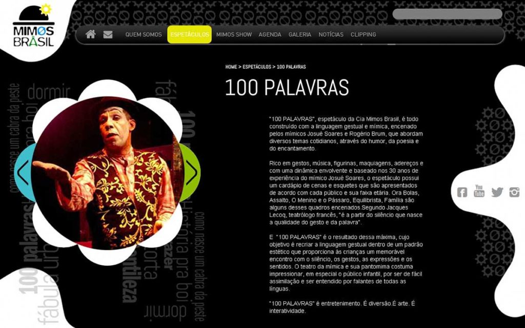 Ensaio do site da companhia de mímica